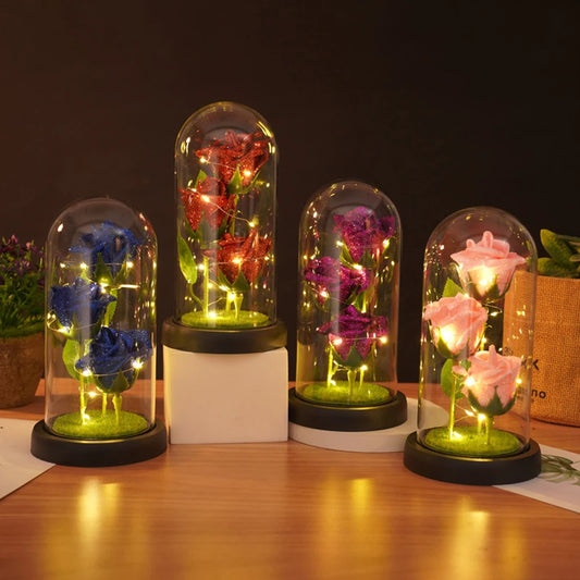 ROSE FLOWER|ARTIFICIAL LIGHT UP|  GLASS DOME|VALENTINE'S DAY|BIRTHDAY|MOTHER'S DAY