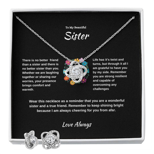 TO MY SISTER/ LOVE KNOT NECKLACE AND EARRING SET