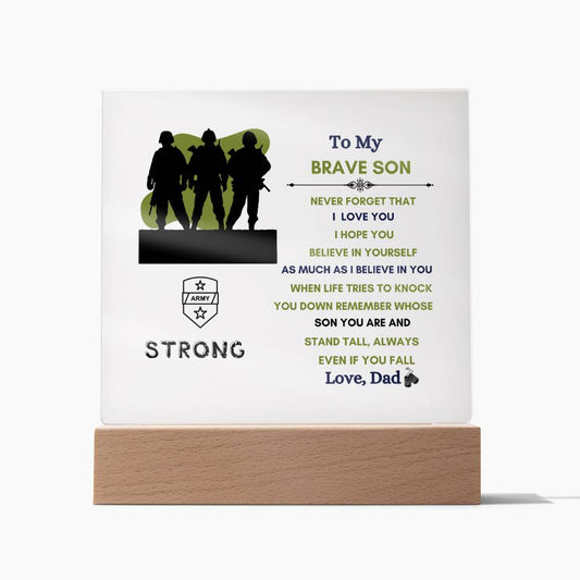 TO MY BRAVE SON SQUARE ARCYLIC PLAQUE|GIFT FROM DAD